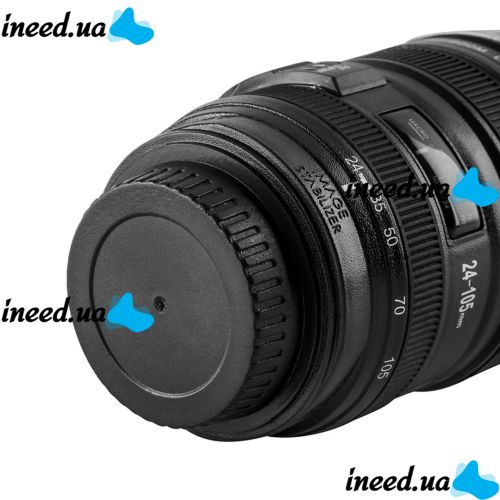 Кружка термос в виде объектива от фотоаппарата Canon EF 24-105, Термокружка объектив 350 мл, Термо чашка с крышкой, Черная