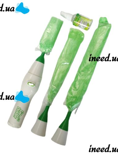 Вращающаяся электрощетка Go Duster для удаления пыли 3 насадки Щетка метелка для профессиональной уборки на батарейках с насадками Гоу Дастер Зеленая