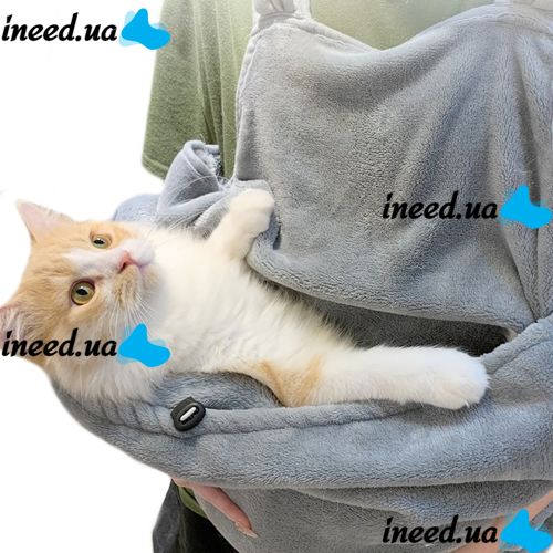 Подвесная нагрудная сумка кенгуру Mop Cat Apyon для переноски кошек и собак до 7.5 кг, Флисовый фартук переноска для котов и мелких животных Серый