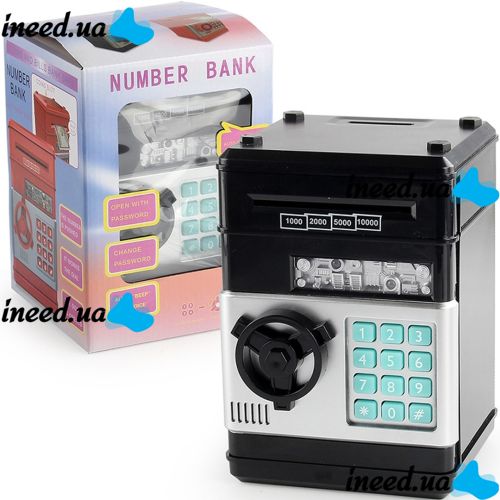 Children's electronic piggy bank safe Mony Safe, bill acceptor, ATM, with combination lock for paper bills, coins with Piggy Number Bank batteries