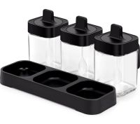 Набор контейнеров баночек Seasoning bottle set XL-730 3 отсека по 400 мл для хранения приправ и специй, Комплект емкостей с крышками и ложками