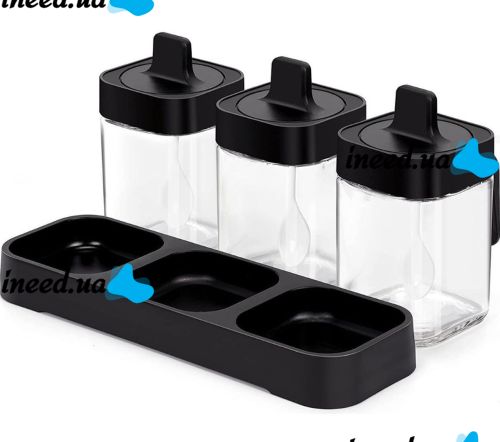Набор контейнеров баночек Seasoning bottle set XL-730 3 отсека по 400 мл для хранения приправ и специй, Комплект емкостей с крышками и ложками