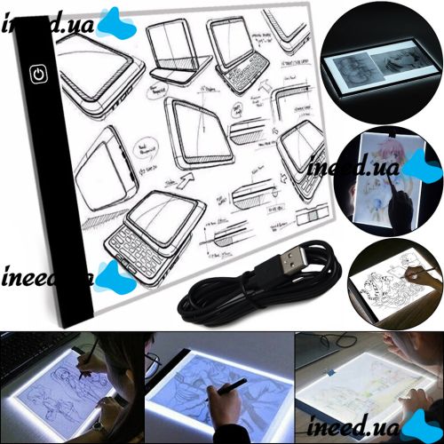 Світловий графічний планшет A4-F-USB для малювання та копіювання з LED-підсвіткою, Світлодіодна дошка для малюнків 3 режими яскравості від USB чорна