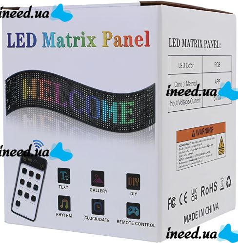 Гибкий экран Matrix Panel JTPD-03-011 7х17.3 см 16х32 LED светодиодная рекламная RGB лента в авто, бегущая строка с пультом и Bluetooth WiFi