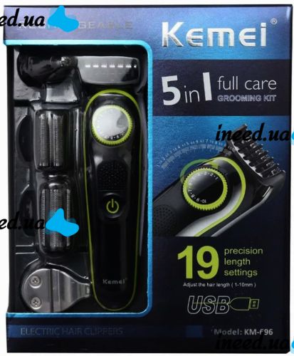 Аккумуляторная машинка для стрижки волос Kemei KM-696 5 в 1 5W электробритва, триммер для окантовки бороды, носа и ушей, набор для тела с насадками