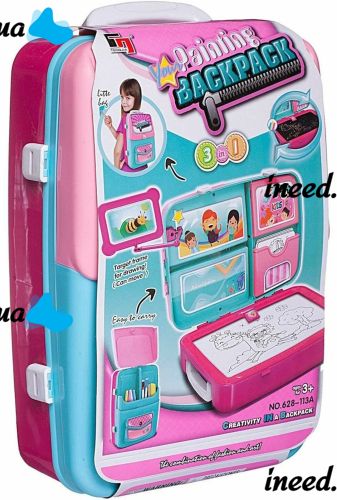 Обучающий набор для рисования Painting Backpack 628-113a 3 в 1 доска для творчества в рюкзаке, развивающий детский комплект юного художника Розовый
