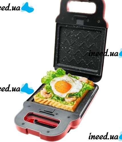 Электрическая сэндвичница вафельница Breakfast Machine BQ ST1008 со сменными панелями 600W, бутербродница для приготовления сендвичей от сети 220V Красная