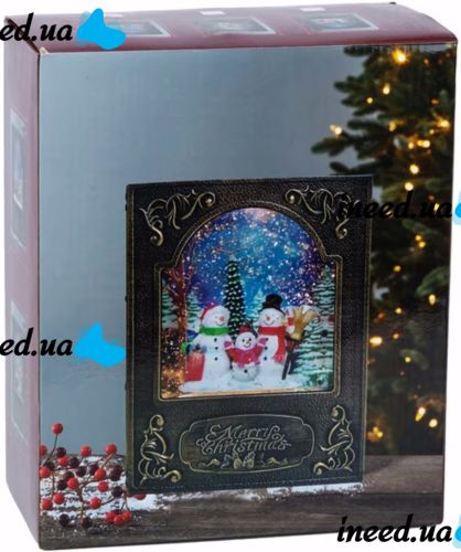 Ночник в форме рождественской книги XMAS WDL 24023B новогодний музыкальный светильник книжка с эффектом метели и LED подсветкой на батарейках USB