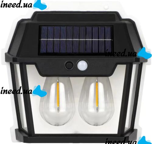 Уличный настенный светильник COBA Solar Wall Lamp HW-888-2W аккумуляторный подвесной фонарь на солнечной батарее с датчиком движения 2 лампы 3 режима