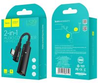 Переходник Hoco LS19 2 в 1 Jack 3.5мм Type-C аудио адаптер на 2 гнезда, конвертер для подключения зарядки и наушников к телефону Audio Converter