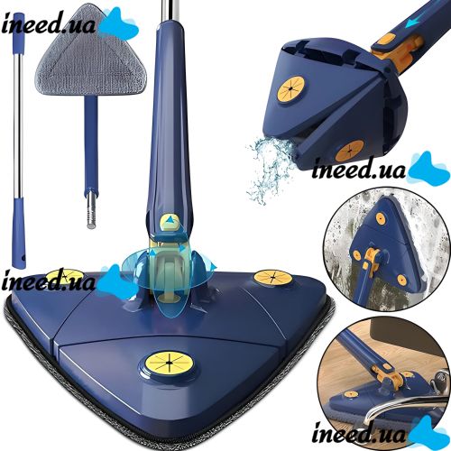 Треугольная телескопическая швабра для сухой и влажной уборки Multi function Mop MA-89 Регулируемая с отжимом 360 градусов для всех поверхностей