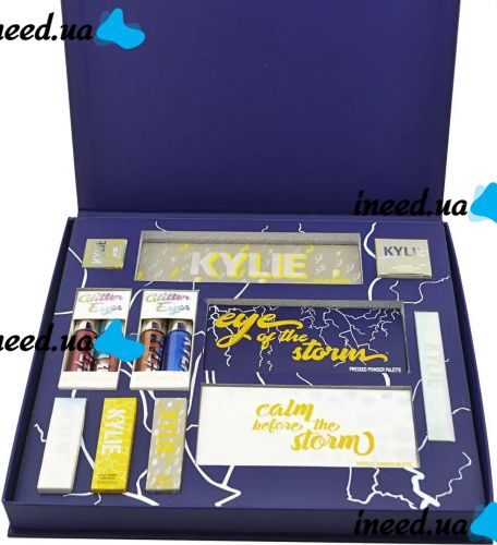 Large Gift set of cosmetics Kylie Weather Collection Blue 13 in 1 Decorative cosmetics for face makeup lipstick, glitter, shadow, eyeliner Blue