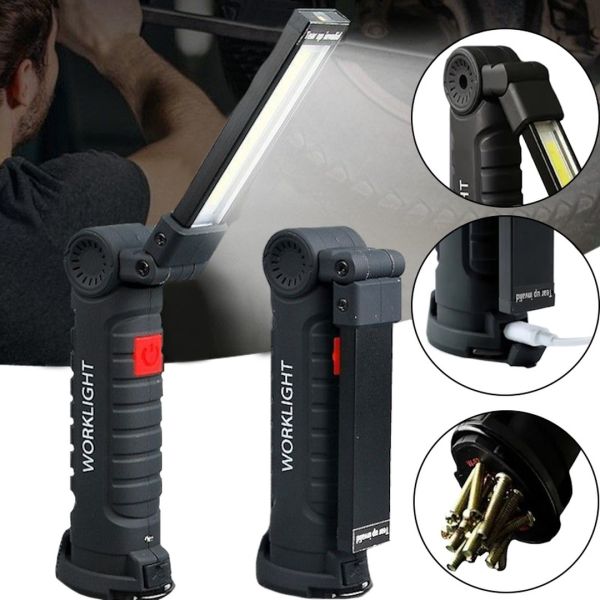 Rechargeable Folding Worklight W-52 LED COB 360° Flashlight with Magnet and Hook 5 Modes, LED Camping Flashlight 5W G52