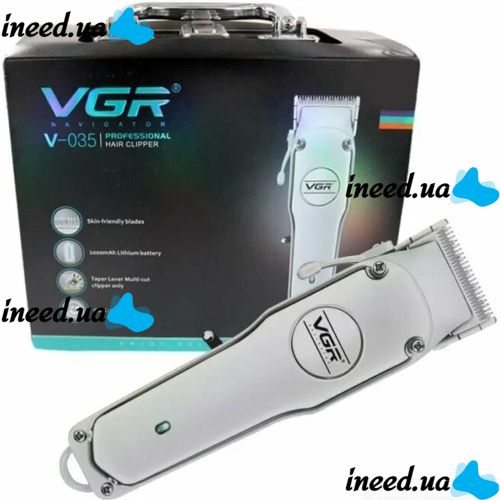 Профессиональная машинка для стрижки VGR V-035 2000maH беспроводная аккумуляторная машинка с набором насадок, металлическим корпусом и кейсом 20W USB