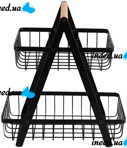 Металлическая двухярусная корзина подставка Fruit Storage Rack Z12-B21 для хранения фруктов и овощей, Настольная этажерка фруктовница на 2 яруса