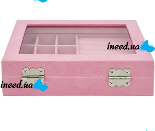 Компактная шкатулка органайзер Velvet Storage Box для хранения украшений, ювелирных изделий, Футляр Розовая Пастила для бижутерии с замочком Розовая