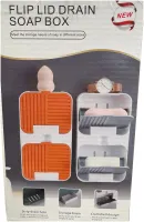 Настенный органайзер для мыла Flip Lid Drain Soap Box на 2 отсека с откидными крышками, Двойная навесная мыльница со сливом на стену в ванную