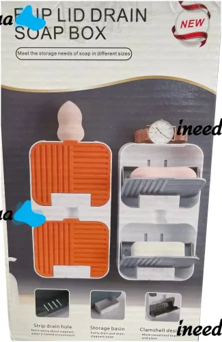 Настенный органайзер для мыла Flip Lid Drain Soap Box на 2 отсека с откидными крышками, Двойная навесная мыльница со сливом на стену в ванную