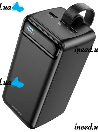 Внешний аккумулятор Borofone Power Bank BJ14D 50000mAh Black на 2 USB 22.5W и USB-C 20W, УМБ Повербанк батарея с ремешком для зарядки телефона Черный