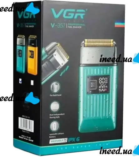 Аккумуляторная мужская электробритва шейвер VGR V-357 с двумя ножевыми блоками для сухого и влажного бритья, Беспроводная бритва для бороды и усов