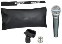 Динамический проводной микрофон Shure Beta 58A ручной для пения, Вокальный шнуровой микрофон Шур для записи голоса и караоке с чехлом Черный