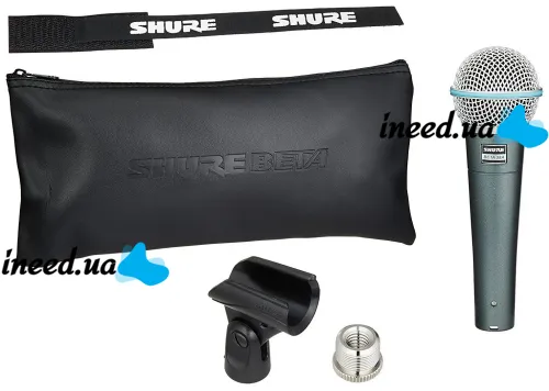 Динамический проводной микрофон Shure Beta 58A ручной для пения, Вокальный шнуровой микрофон Шур для записи голоса и караоке с чехлом Черный