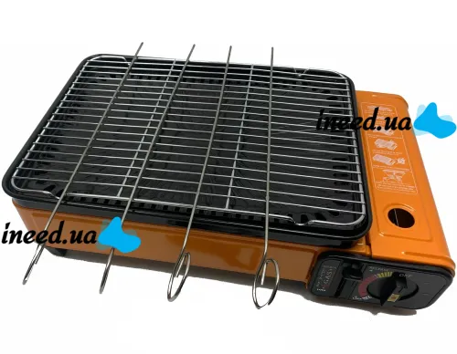 Настольная газовая гриль плита Blue Shield BDZ-290A 2200W на 1 конфорку, Одноконфорочная плитка барбекю с автоматическим пьезоподжигом и шампурами