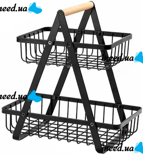 Металлическая двухярусная корзина подставка Fruit Storage Rack Z12-B21 для хранения фруктов и овощей, Настольная этажерка фруктовница на 2 яруса