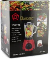 Кухонный блендер с кофемолкой Domotec MS-6611 3 в 1 на 1.5л 1000W стационарная кофемолка 3 скорости с измельчителем и стеклянной чашей Красная
