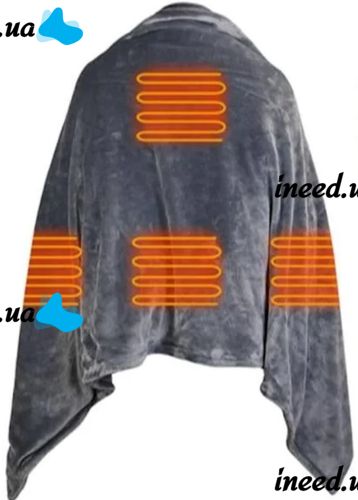 Туристический плед пончо с подогревом Heating Shawl Blanket JT-202275 от USB Power Bank Электроодеяло с застежкой 3 режима нагрева для кемпинга Серый