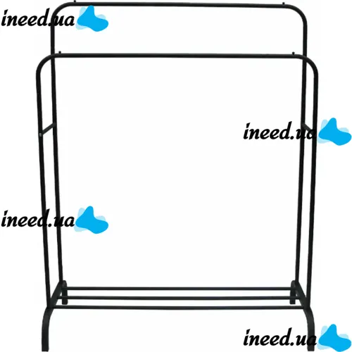 Двойная стойка вешалка Double Floor Hanger 162х130 см для одежды и полкой для обуви, напольная стойка-вешалка со штангой на ножках до 30 кг Черная