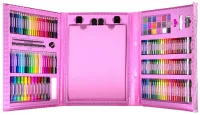 Children's Just Art drawing set for 208 items with an easel in a suitcase, an art set of paints for creativity in a Pink case