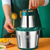 Электрический измельчитель мясорубка Молния Rainberg RB-2202 1200W с чашей 2л, Кухонный блендер комбайн 4 ножа BT-7019 из нержавеющей стали Зеленый