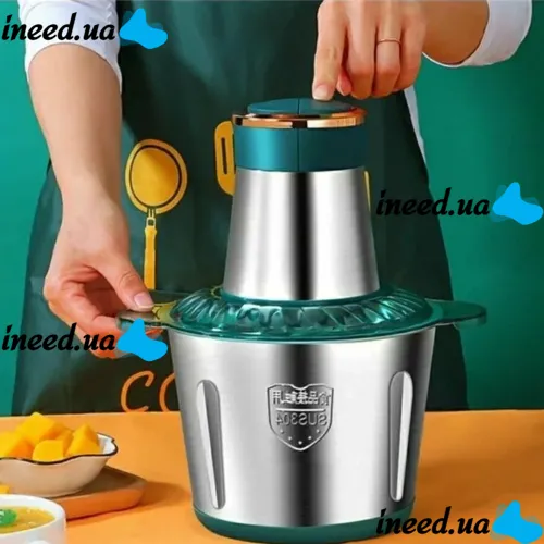 Электрический измельчитель мясорубка Молния Rainberg RB-2202 1200W с чашей 2л, Кухонный блендер комбайн 4 ножа BT-7019 из нержавеющей стали Зеленый
