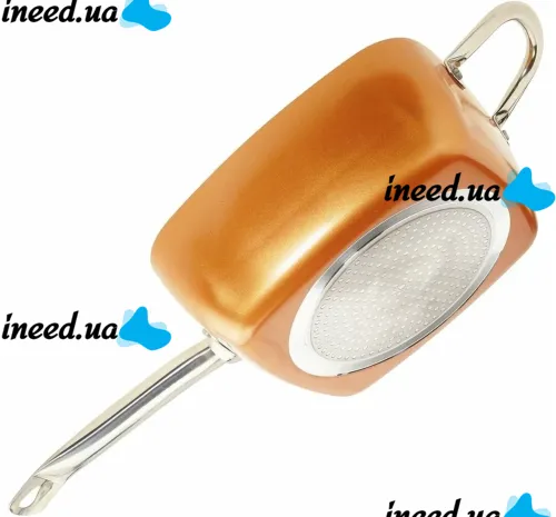 Универсальная сковорода Copper Cook Deep Square Pan Ampowar 24 см с фритюром и пароваркой с крышкой, Антипригарная сковородка фритюрница с дуршлагом