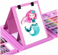 Children's Just Art drawing set for 208 items with an easel in a suitcase, an art set of paints for creativity in a Pink case