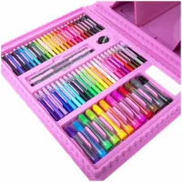 Children's Just Art drawing set for 208 items with an easel in a suitcase, an art set of paints for creativity in a Pink case