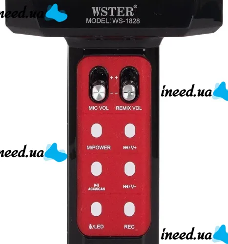 Беспроводной караоке микрофон WSTER WS-1828 Bluetooth USB AUX FM со встроенной колонкой и 4 тембрами голоса на аккумуляторе с динамиком WS1828 Черный