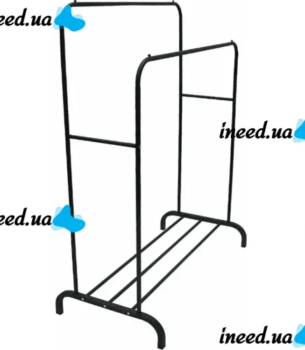 Двойная стойка вешалка Double Floor Hanger 162х130 см для одежды и полкой для обуви, напольная стойка-вешалка со штангой на ножках до 30 кг Черная