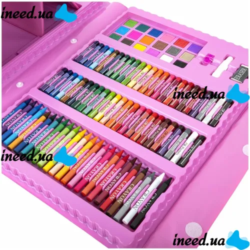 Children's Just Art drawing set for 208 items with an easel in a suitcase, an art set of paints for creativity in a Pink case