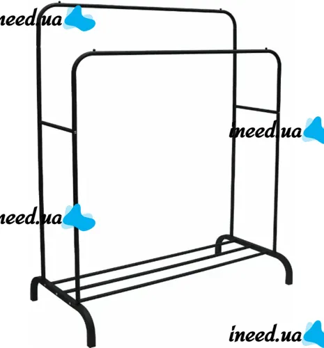 Двойная стойка вешалка Double Floor Hanger 162х130 см для одежды и полкой для обуви, напольная стойка-вешалка со штангой на ножках до 30 кг Черная