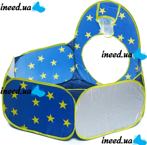 Children's Play Tent Castle Beautiful Cubby house 3 in 1 for Children with Tent House, Tunnel and Dry Pool, Prefabricated Teepee with Bag Blue