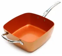 Универсальная сковорода Copper Cook Deep Square Pan Ampowar 24 см с фритюром и пароваркой с крышкой, Антипригарная сковородка фритюрница с дуршлагом