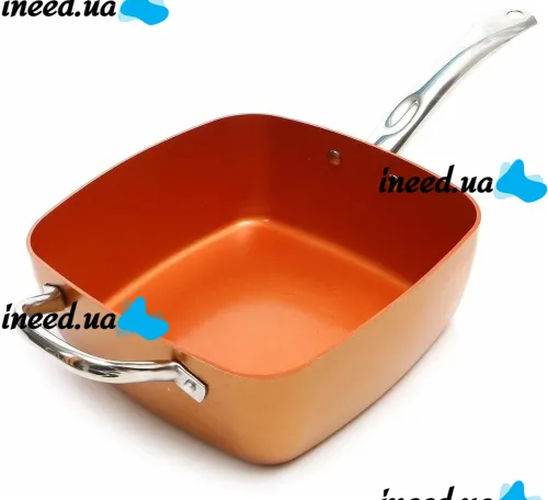 Универсальная сковорода Copper Cook Deep Square Pan Ampowar 24 см с фритюром и пароваркой с крышкой, Антипригарная сковородка фритюрница с дуршлагом