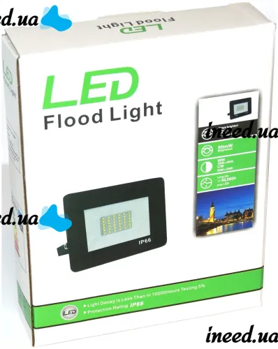 Светодиодный уличный прожектор 30W LED Flood Light Series 2 UKC FL-30 с монтажным креплением на кронштейн, Дневной Лед фонарь 30 Вт IP66 для улицы от сети