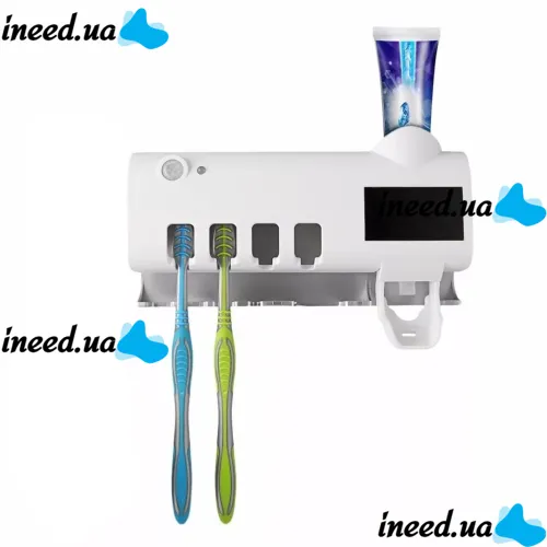 Держатель зубных щеток Brush Sterilizer 3 в 1 JX-5588, Диспенсер дозатор для зубной пасты, Уф стерилизатор, Контейнер с дезинфекцией Белый