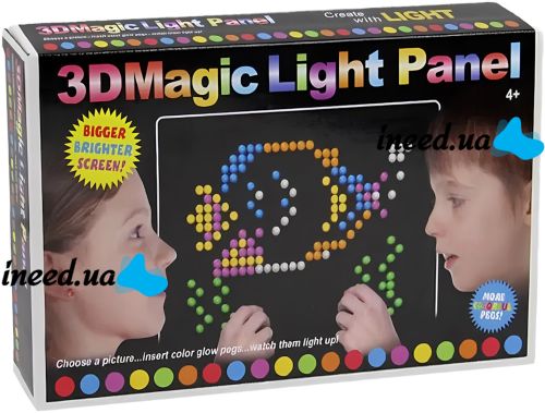 Светящаяся оптическая мозаика 3D Magic Light Panel 888 детский набор 180 разноцветных фишек, планшет с подсветкой для рисования светом