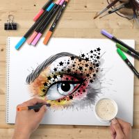 Набор акварельных маркеров-линеров для рисования Dual Brush 100 шт комплект двухсторонних скетч маркеров кистей на водной основе в пенале 100 цветов