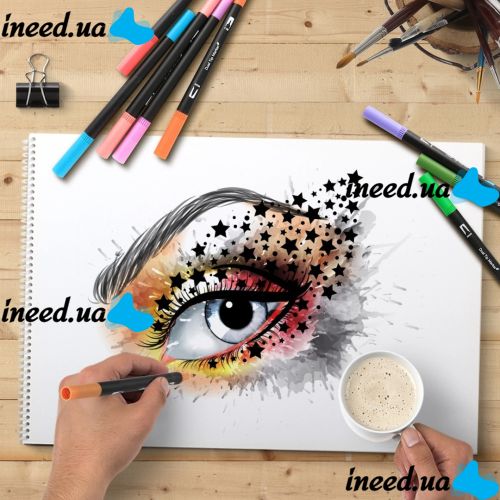 Набор акварельных маркеров-линеров для рисования Dual Brush 100 шт комплект двухсторонних скетч маркеров кистей на водной основе в пенале 100 цветов