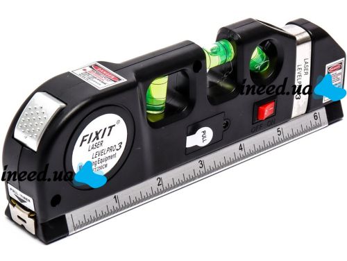 Лазерный жидкостный уровень Fixit Laser Levelpro 3 строительная лазерная линейка 2,5 метра прибор нивелир со встроенной рулеткой на батарейках